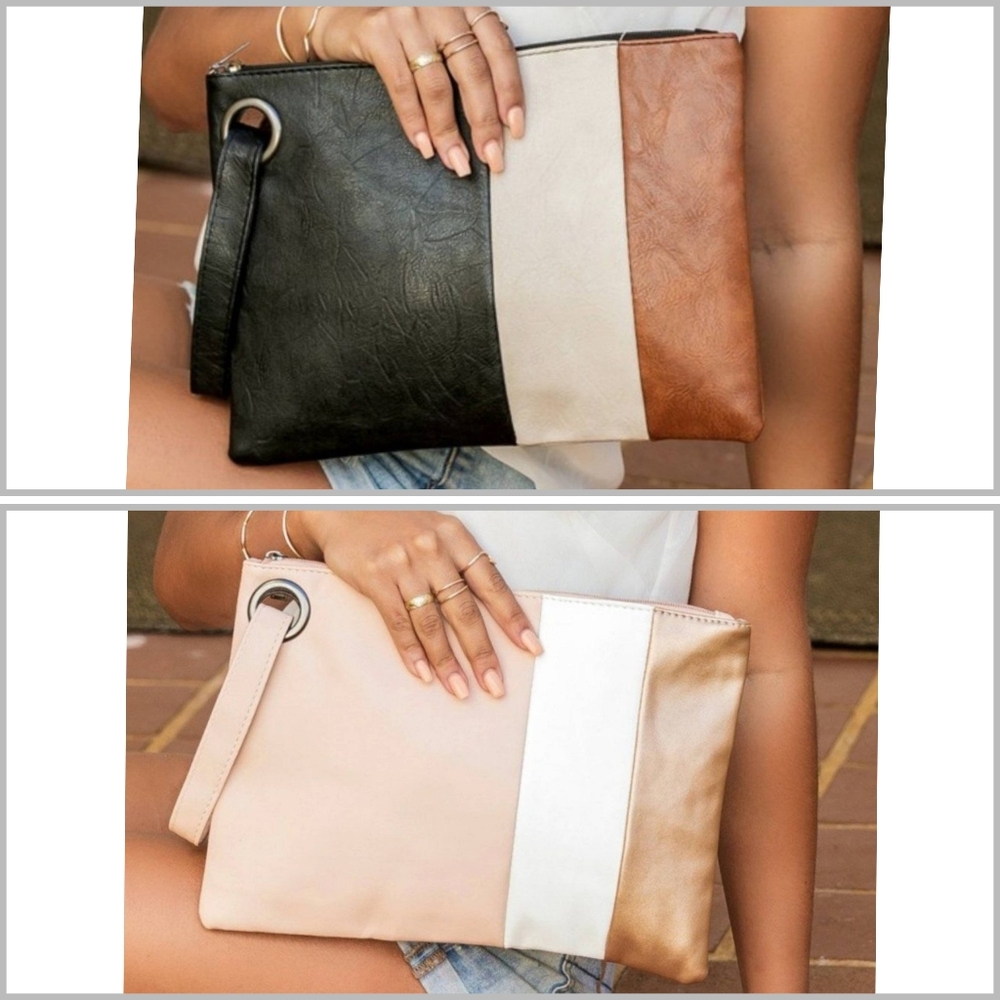 Oversized Tri-Color Women's Clutch 2Pc Set